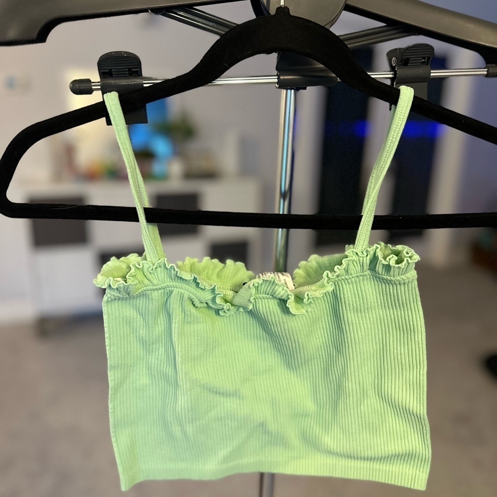✨Zara Lime Green Ruffle Trim Top | XS-Small | Stretchy - Picture 4 of 7